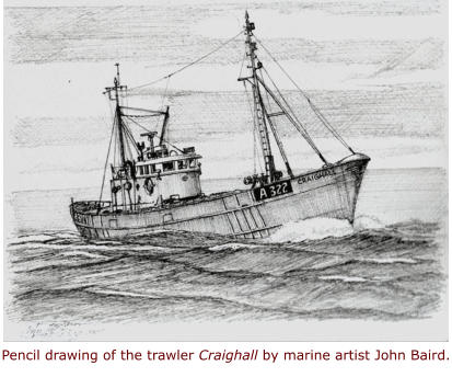 Pencil drawing of the trawler Craighall by marine artist John Baird.