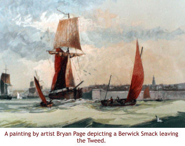A painting by artist Bryan Page depicting a Berwick Smack leaving the Tweed.